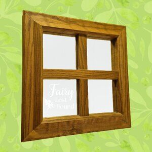 Vintage Solid Oak Square Wall Mirror 15" x 15" with 4 Window Panes